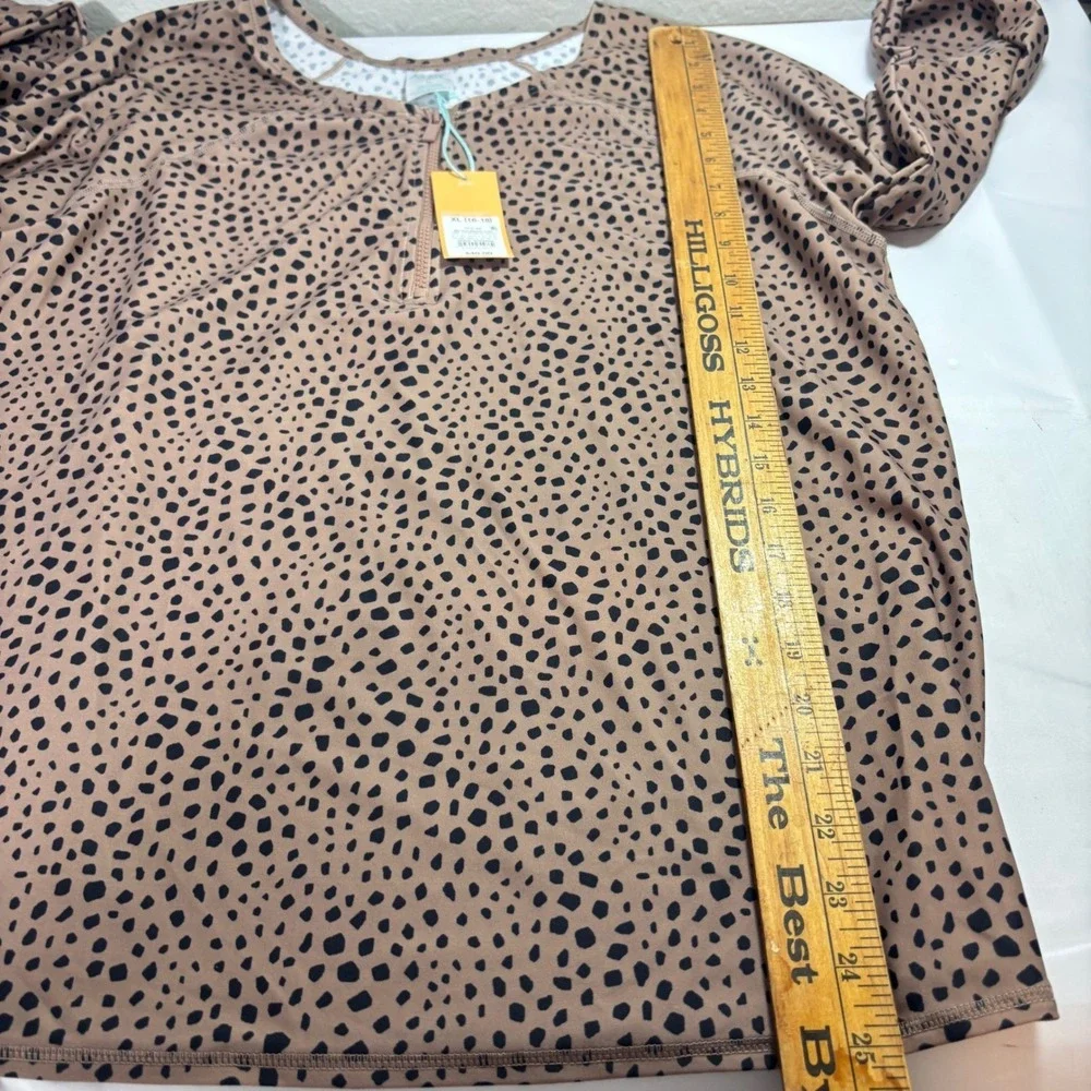 New Kona Sol Women XL Rash Guard Long Sleeve UPF 50 Swim Top Tan Animal Print